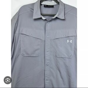 Under Armour Dark Gray HeatGear button up breathable fishing shirt XL